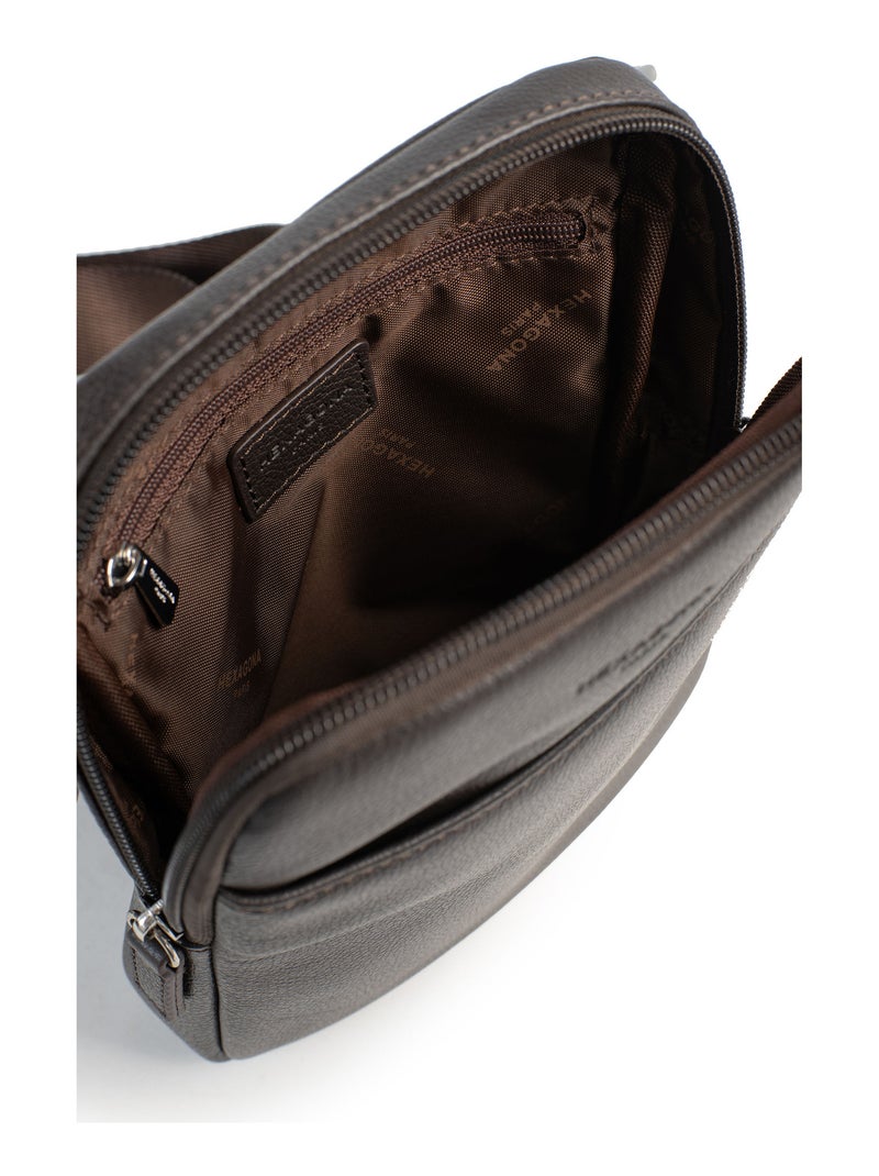 Sacoche  cuir confort hexagona Marron foncé - Kiabi