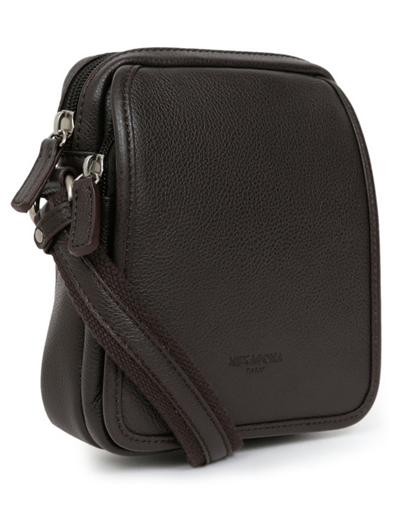 Sacoche  cuir confort hexagona Marron foncé - Kiabi