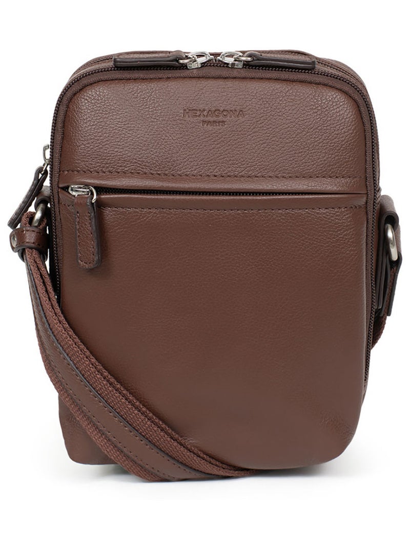 Sacoche  Cuir CONFORT Marron chocolat - Kiabi