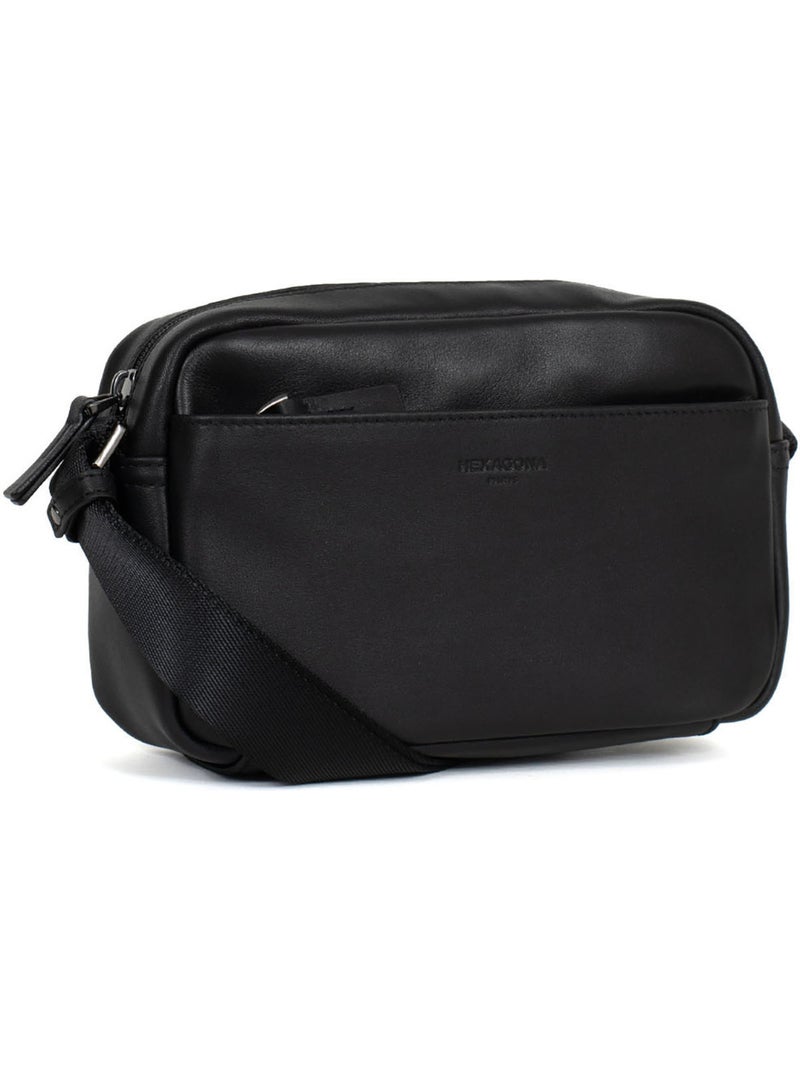 Sacoche  cuir de vachette soft studio hexagona Noir - Kiabi