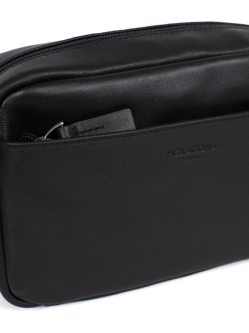 Sacoche  cuir de vachette soft studio hexagona Noir - Kiabi