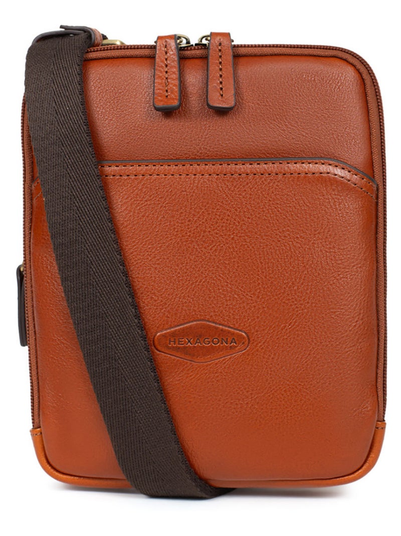 Sacoche  Cuir STUART Cognac - Kiabi
