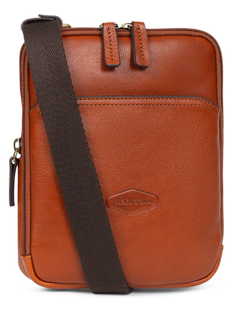 Sacoche  Cuir STUART Cognac - Kiabi