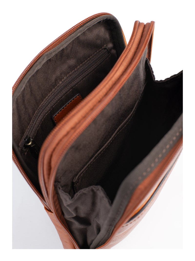 Sacoche  Cuir STUART Cognac - Kiabi