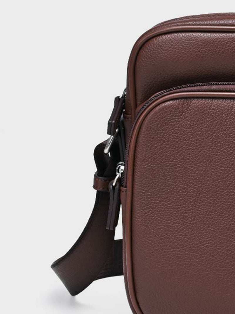 Sacoche élégante multipoches en cuir - AFIBEL Marron chocolat - Kiabi