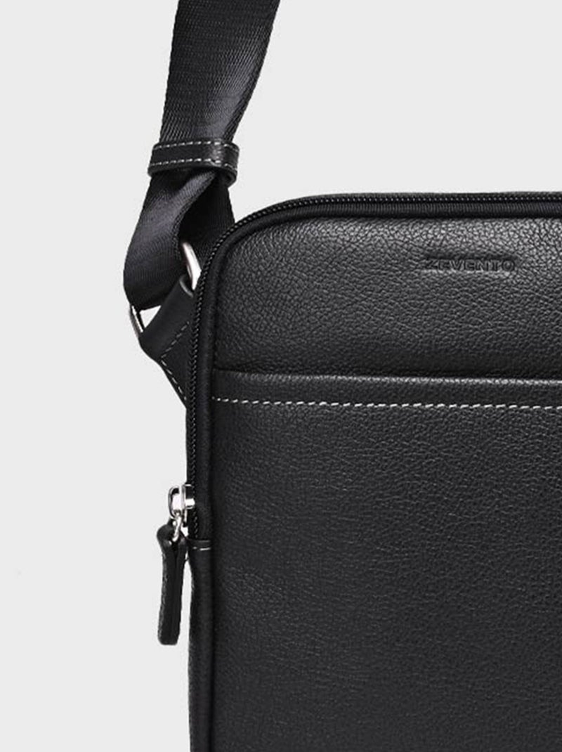 Sacoche homme en cuir avec poche avant Noir - Kiabi