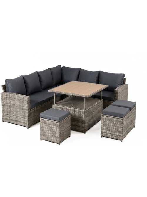 SAHARA Salon de jardin modulable 9 places en résine tressée avec table relevable effet bois - Kiabi