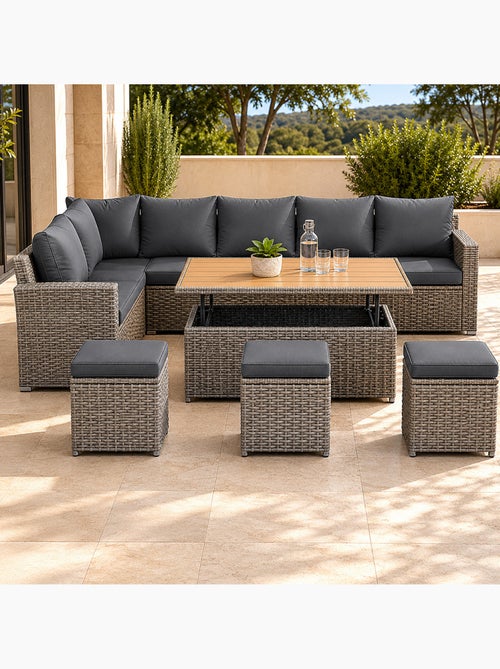 SAHARA Salon de jardin modulable 9 places en résine tressée avec table relevable effet bois - Kiabi