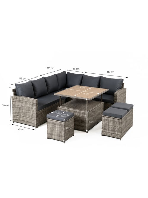 SAHARA Salon de jardin modulable 9 places en résine tressée avec table relevable effet bois - Kiabi