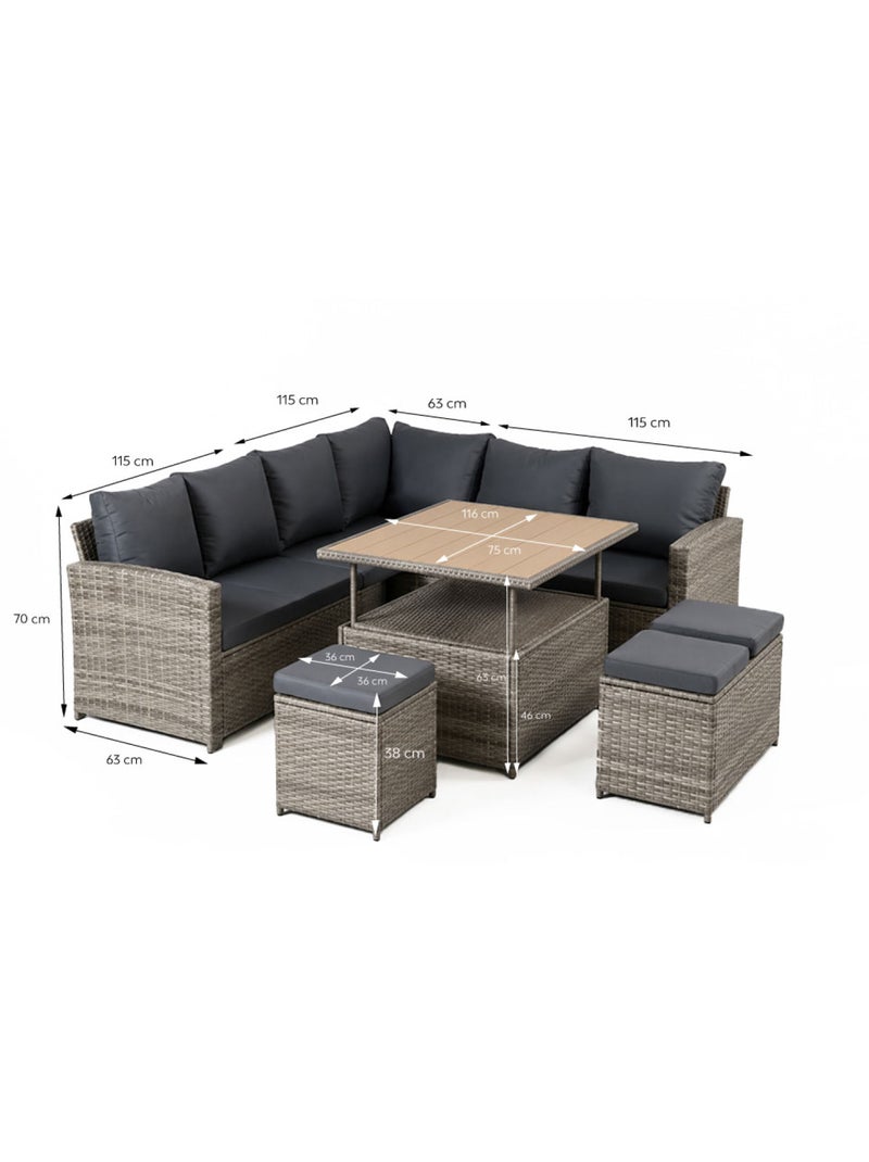 SAHARA Salon de jardin modulable 9 places en résine tressée avec table relevable effet bois Gris Marron - Kiabi