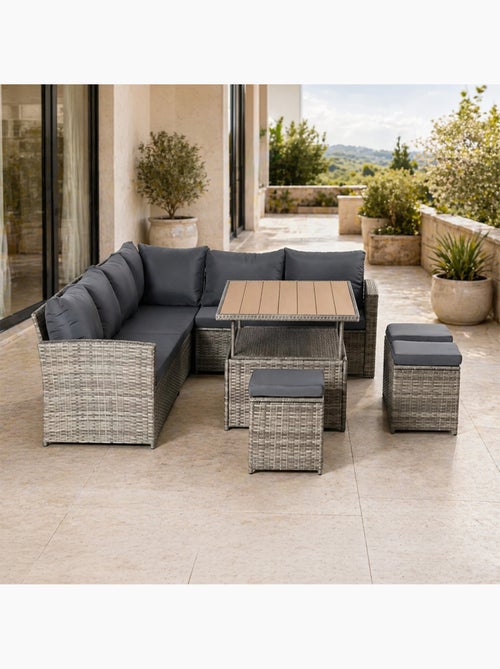 SAHARA Salon de jardin modulable 9 places en résine tressée avec table relevable effet bois - Kiabi