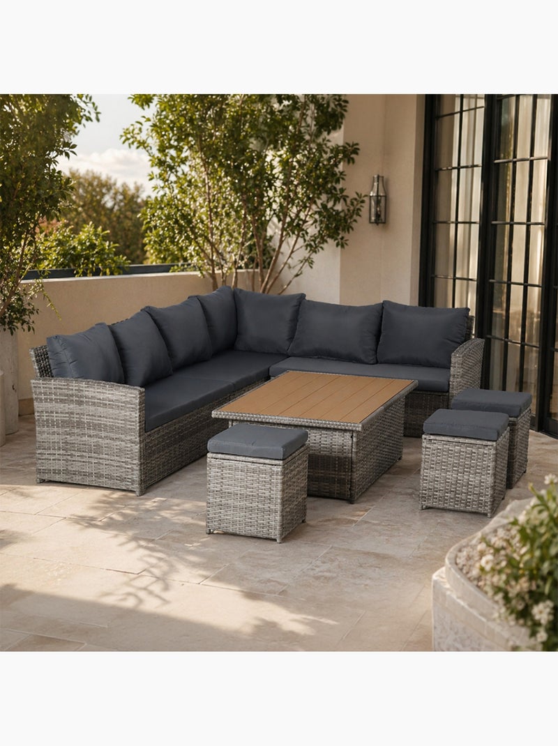 SAHARA Salon de jardin modulable 9 places en résine tressée avec table relevable effet bois Gris Marron - Kiabi