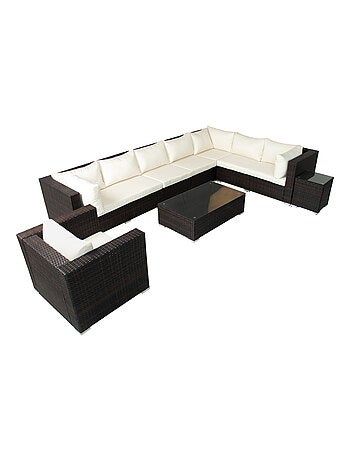 SALENTO - Salon de jardin panoramique 8 places en résine tressée noir et gris