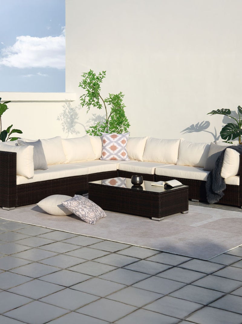 SALENTO - Salon de jardin panoramique 8 places en résine tressée marron et blanc Blanc Marron - Kiabi