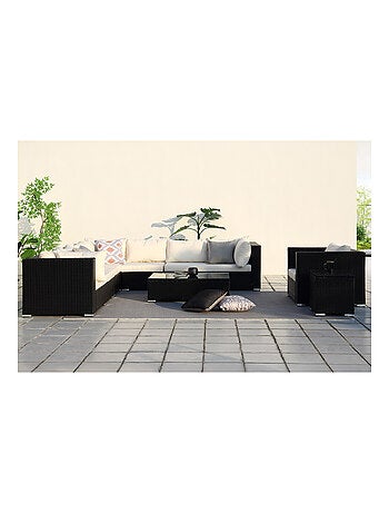 SALENTO - Salon de jardin panoramique 8 places en résine tressée noir et gris