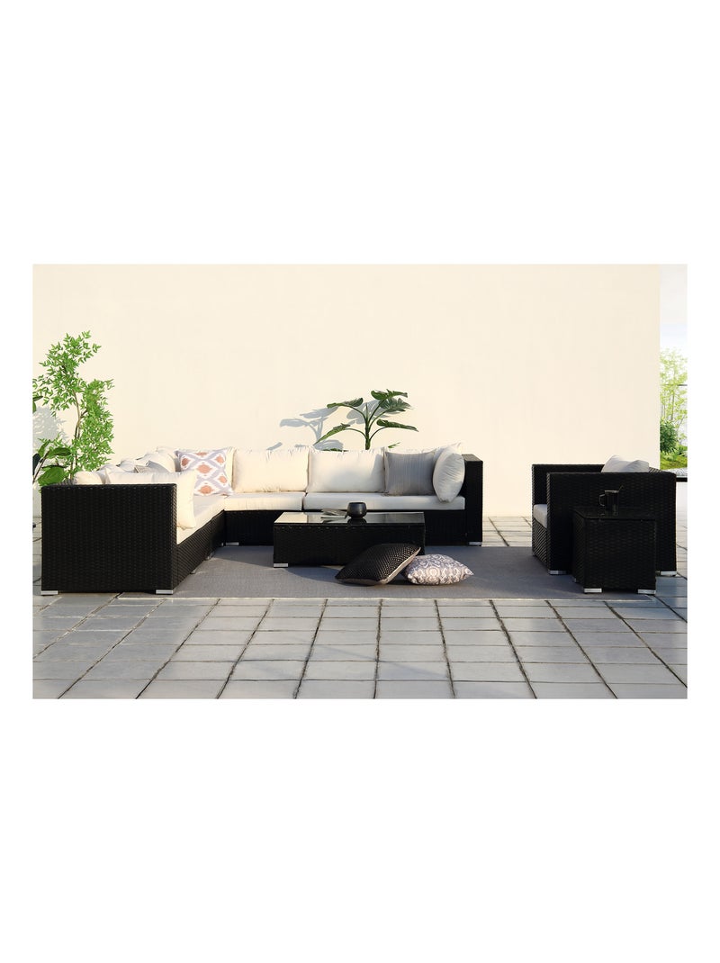 SALENTO - Salon de jardin panoramique 8 places en résine tressée noir et blanc Noir Blanc - Kiabi