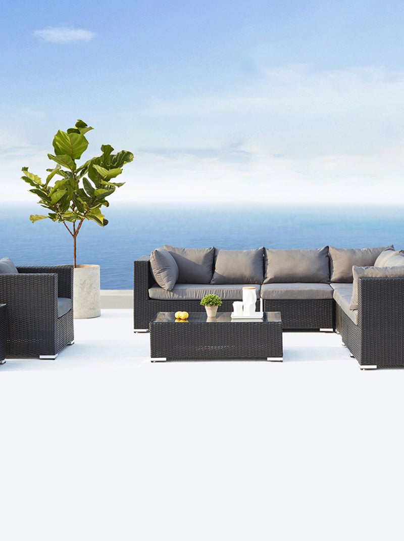 SALENTO - Salon de jardin panoramique 8 places en résine tressée noir et gris Gris - Kiabi