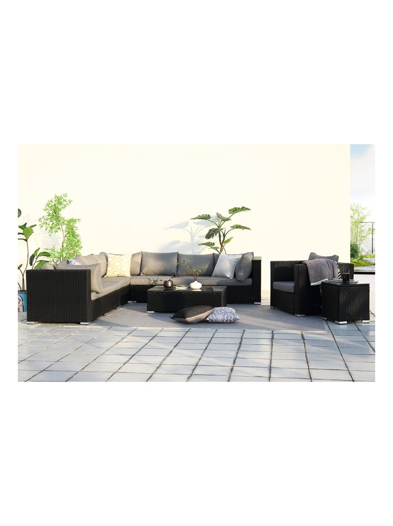 SALENTO - Salon de jardin panoramique 8 places en résine tressée noir et gris Gris - Kiabi