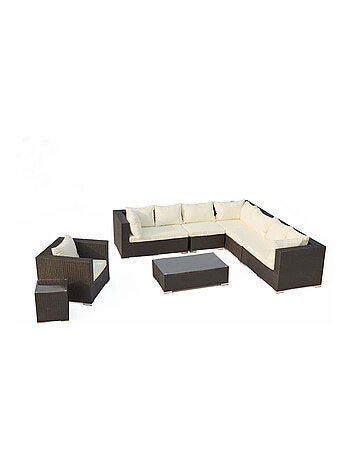 SALENTO Salon de jardin 8 places en résine tressée noir et blanc