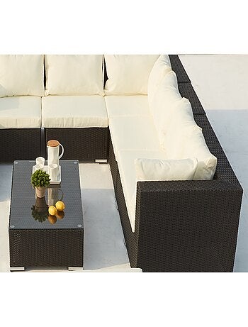 SALENTO Salon de jardin 8 places en résine tressée noir et blanc