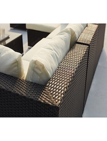 SALENTO Salon de jardin 8 places en résine tressée noir et blanc