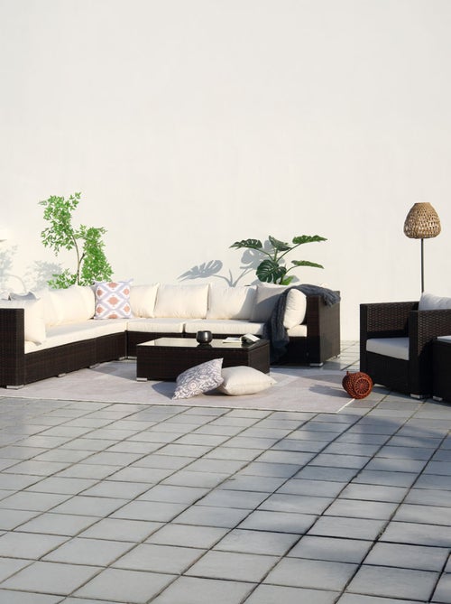 SALENTO salon de jardin panoramique 8 places en résine tressée marron et blanc - Kiabi