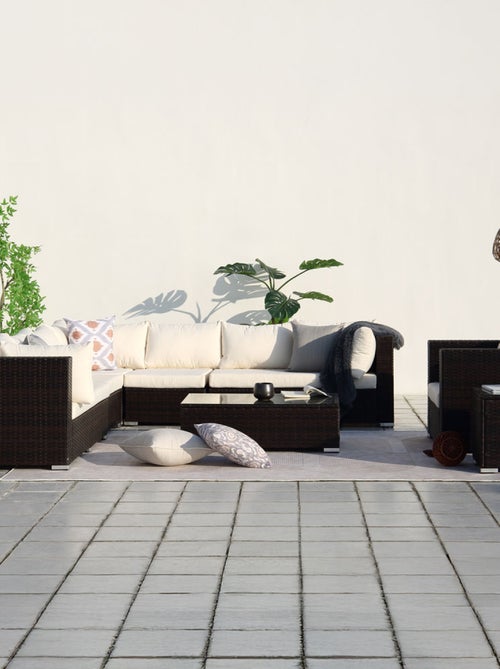 SALENTO salon de jardin panoramique 8 places en résine tressée marron et blanc - Kiabi