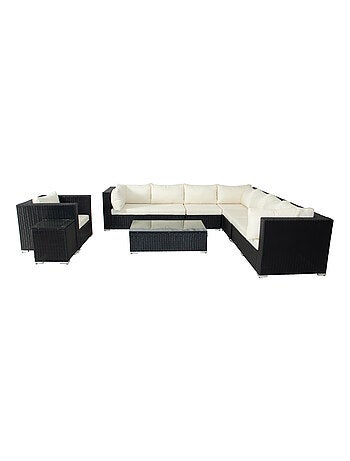 SALENTO Salon de jardin panoramique 8 places en résine tressée noir et blanc