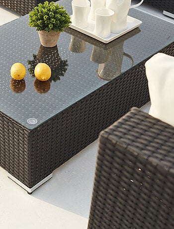 SALENTO Salon de jardin panoramique 8 places en résine tressée noir et blanc