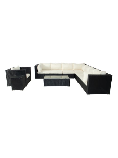 SALENTO Salon de jardin panoramique 8 places en résine tressée noir et blanc - Kiabi