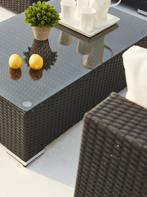 SALENTO Salon de jardin panoramique 8 places en résine tressée noir et blanc - Kiabi