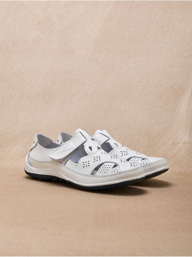 Salomés à scratch cuir ajouré - PEDICONFORT Blanc Blanc - Kiabi