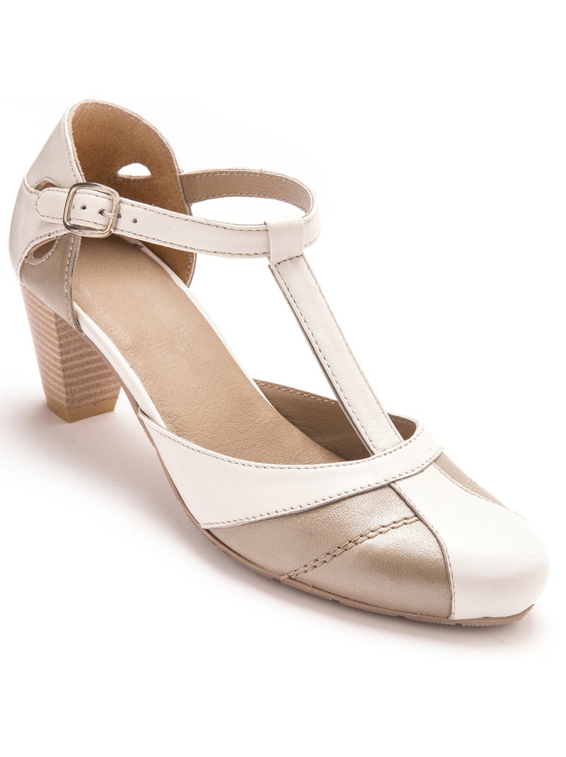 Salomés bicolores en cuir aérosemelle - PEDICONFORT Blanc Beige - Kiabi