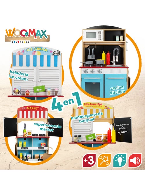 Salon de crème glacée avec cuisine en bois 2 en 1WOOMAX - Kiabi Salon de crème glacée avec cuisine en bois 2 en 1WOOMAX - Kiabi