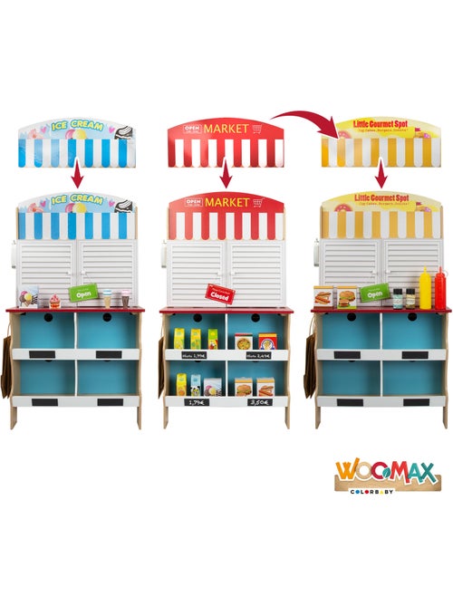 Salon de crème glacée avec cuisine en bois 2 en 1WOOMAX - Kiabi Salon de crème glacée avec cuisine en bois 2 en 1WOOMAX - Kiabi