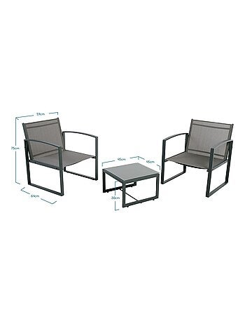 Salon de jardin 2 places en acier et texaline MADRID