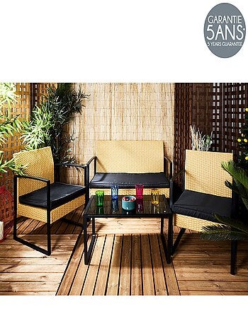 Salon de jardin 4 places effet cannage ALICANTE
