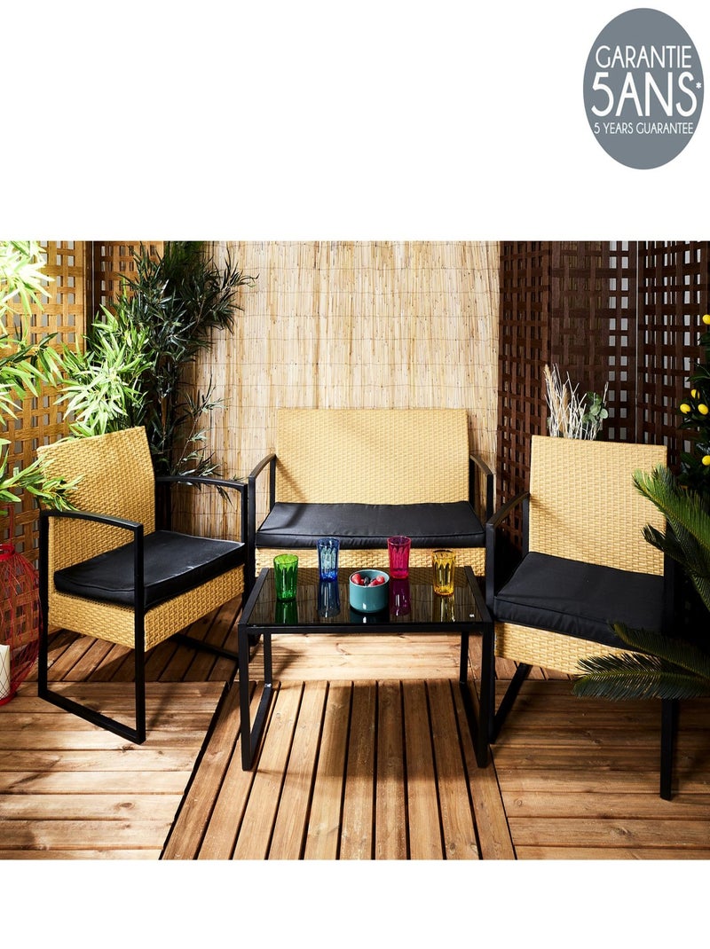 Salon de jardin 4 places effet cannage ALICANTE Beige - Kiabi