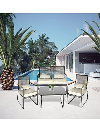 Salon de jardin 4 places en acier et résine tressé CAPRI