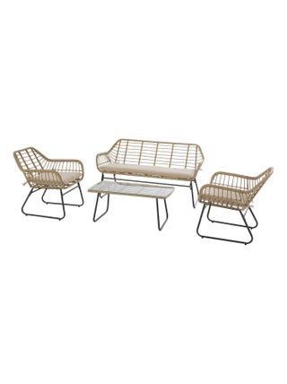 Salon de jardin 4 places Lambada - 2 fauteuils, un canapé et 1 table basse