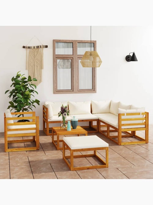 Salon de jardin 8 pcs en acacia avec coussin - Kiabi