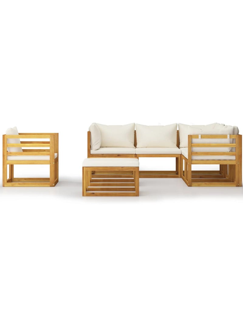 Salon de jardin 8 pcs en acacia avec coussin Crème - Kiabi