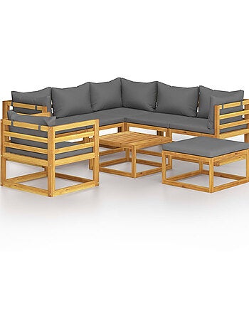 Salon de jardin 8 pcs en acacia avec coussin