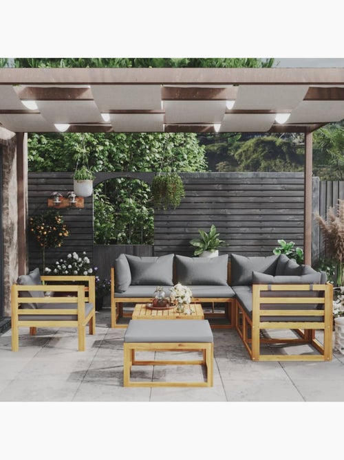Salon de jardin 8 pcs en acacia avec coussin - Kiabi