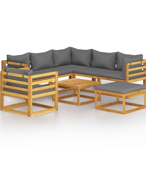 Salon de jardin 8 pcs en acacia avec coussin - Kiabi
