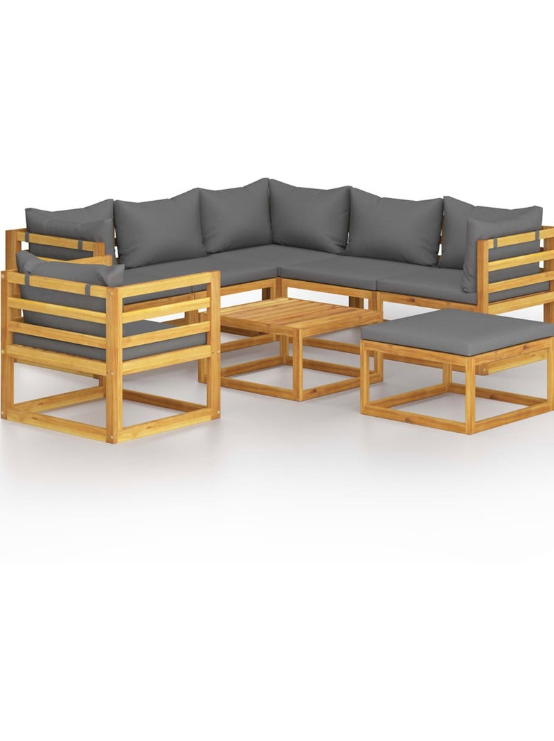 Salon de jardin 8 pcs en acacia avec coussin gris anthracite - Kiabi