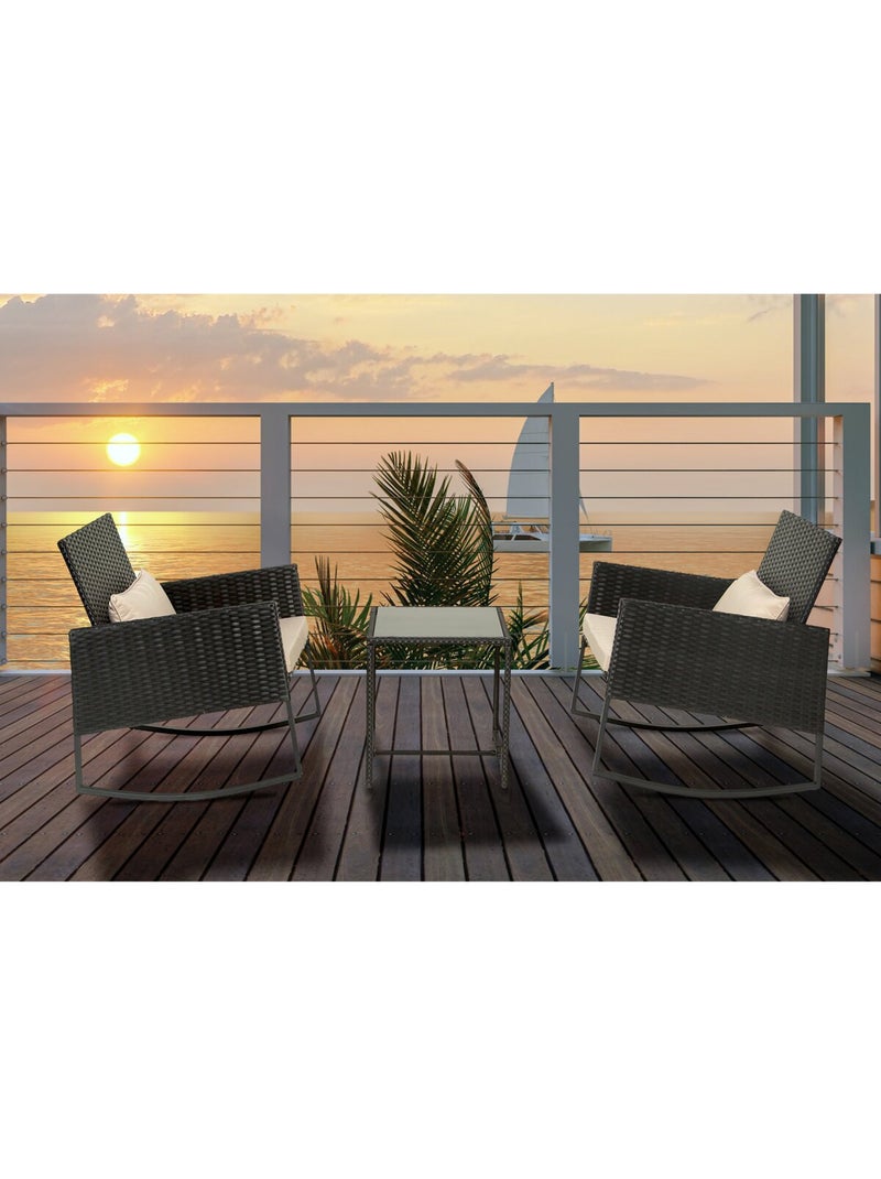 Salon de jardin a bascule en résine tressée Noir Beige - Kiabi