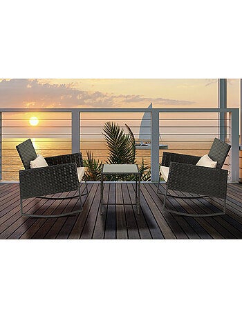 Salon de jardin a bascule en résine tressée