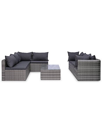 Salon de jardin avec coussin, résine tressée