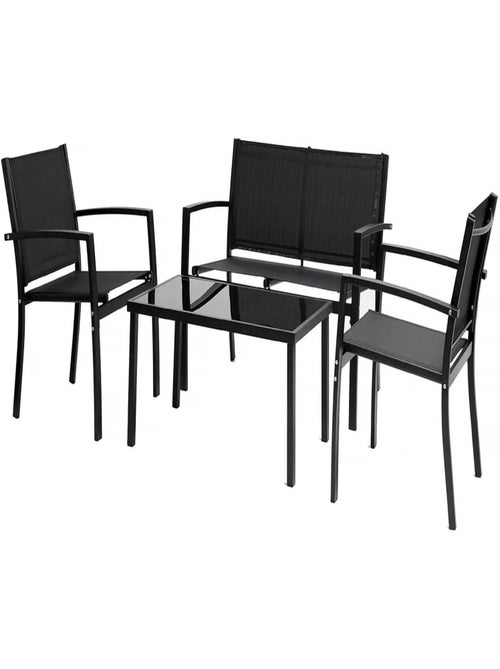 Salon de jardin bas "Lino" - 4 places  - Noir - Kiabi
